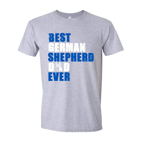 GSS - Best German Shepherd Dad Ever Blue T-Shirts German Shepherd Shop Gildan Men's Crewneck Heather Gray S