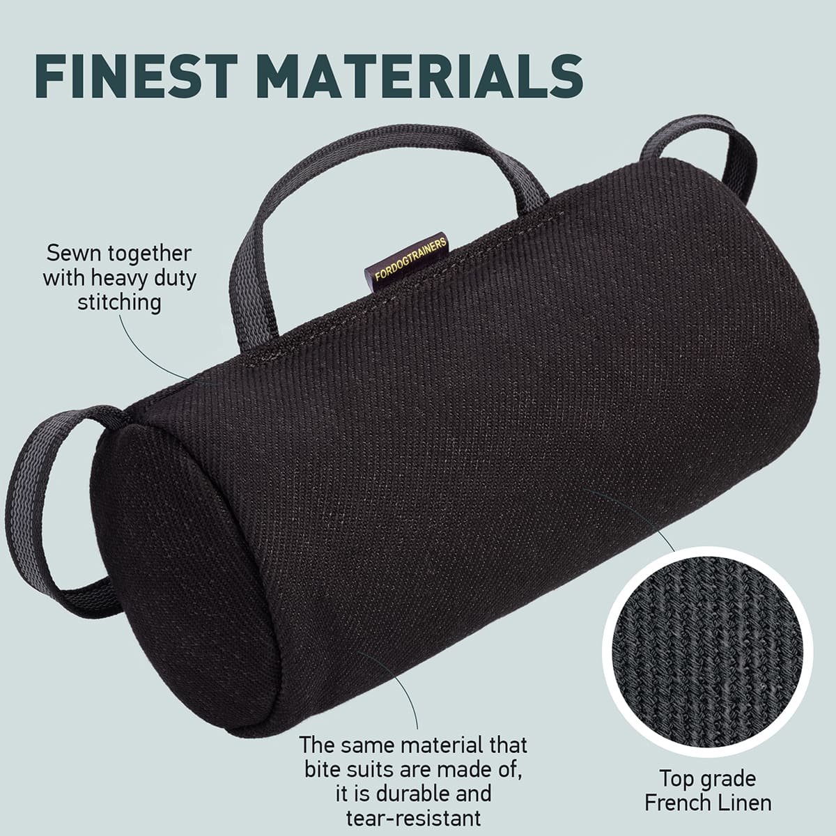 FDT Soft French Linen Bite Roll with 3 Handles for Dogs – Durable Training Tug for Bite Work & Grip Development