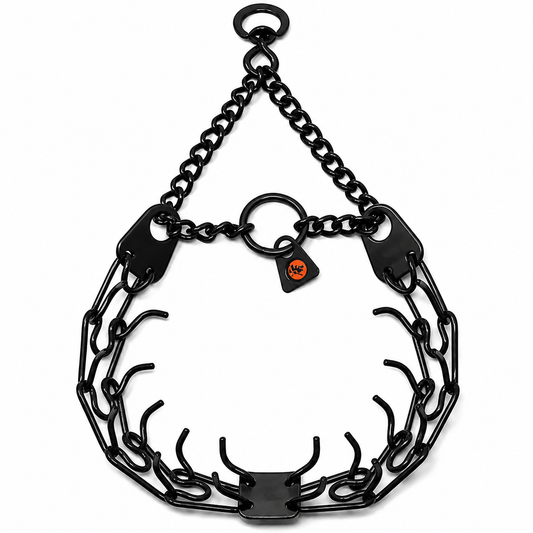 Herm Sprenger Black Stainless Steel ULTRA-PLUS Prong Collar – Swivel, Center Plate & Assembly Chain