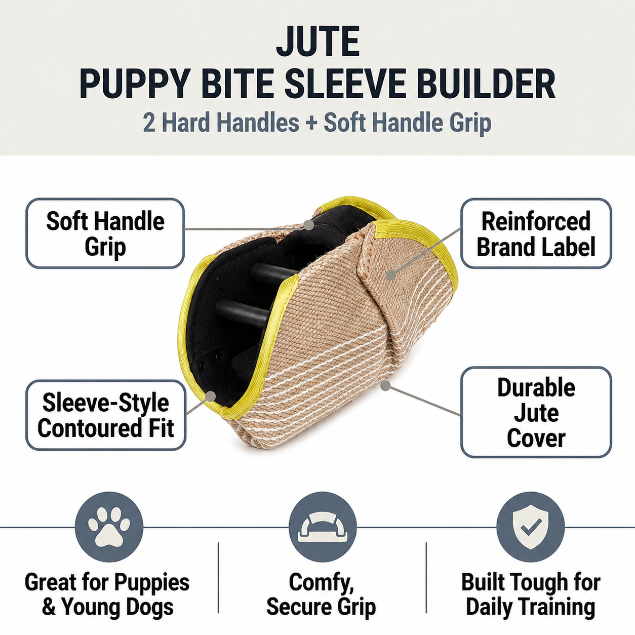 FDT - Jute Puppy Bite Sleeve Builder with 2 Hard Handles & Soft Handle