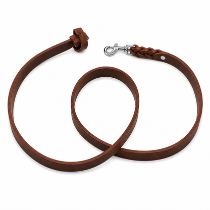 GSS Heavy-Duty Harness Leather Dog Leash with Knot Handle & Stainless Steel Clasp