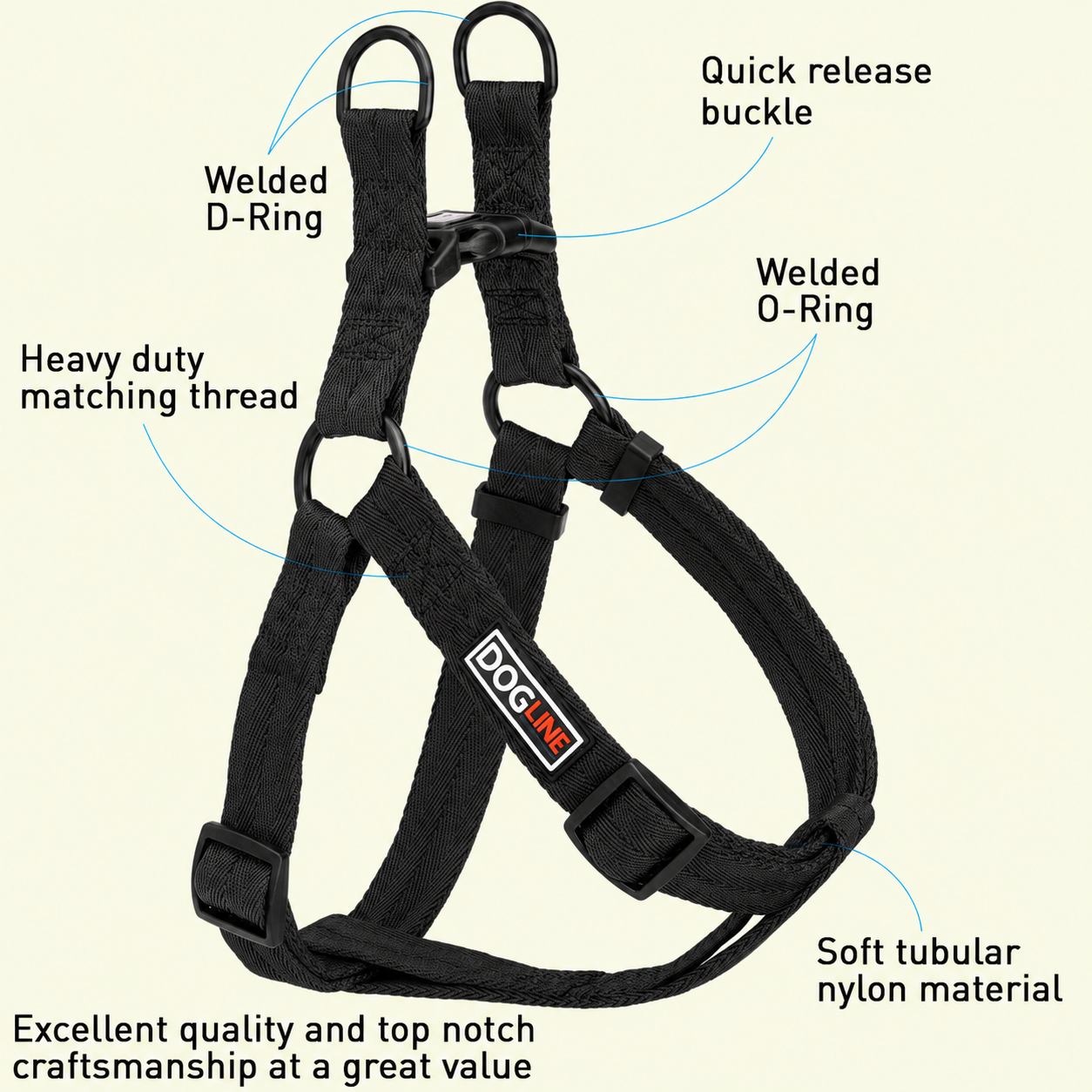 DOGLINE Nylon Flat Step-In Dog Harness