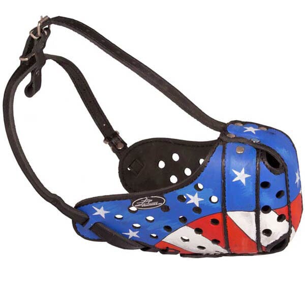 FOR DOG TRAINERS - "American Flag" Hand Painted Leather Dog Muzzle For Dog Trainers Medium - Malinois or similar 