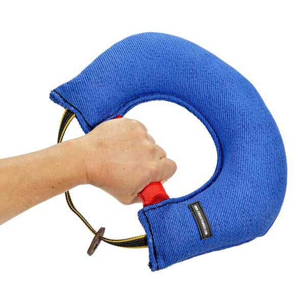 FOR DOG TRAINERS - "Half-Moon" French Linen Dog Bite Tug with Two Handles in , durable for dogs