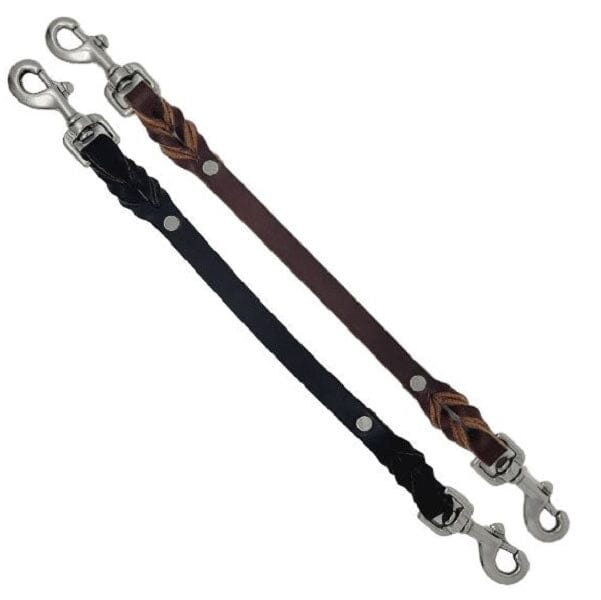 GSS - 16" Double Stainless Steel Clasp Leather Tab Pet Leashes German Shepherd Shop 