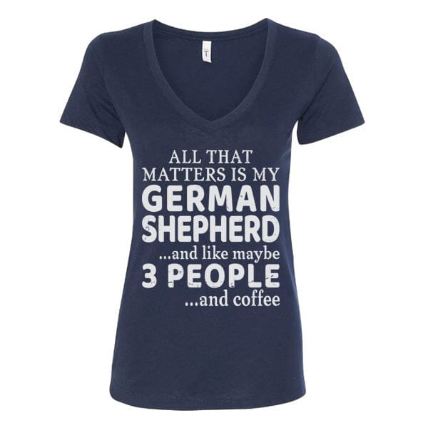 GSS - 3 People and Coffee T-Shirts German Shepherd Shop Next Level Women's V-Neck Navy S