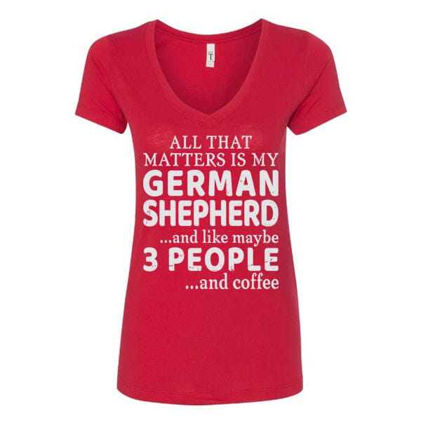 GSS - 3 People and Coffee T-Shirts German Shepherd Shop Next Level Women's V-Neck Red S