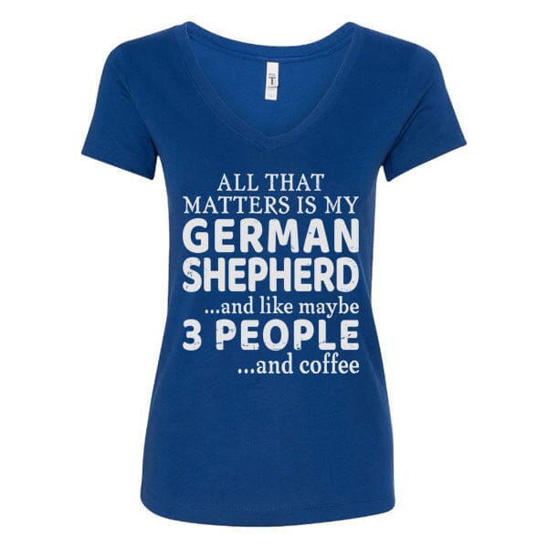 GSS - 3 People and Coffee T-Shirts German Shepherd Shop Next Level Women's V-Neck Royal Blue S