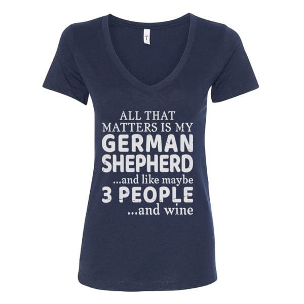 GSS - 3 People and Wine T-Shirts German Shepherd Shop Next Level Women's V-Neck Navy S