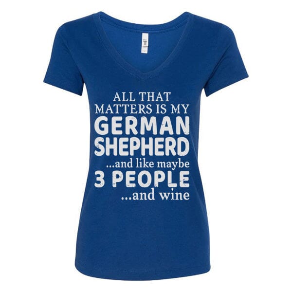 GSS - 3 People and Wine T-Shirts German Shepherd Shop Next Level Women's V-Neck Royal Blue S