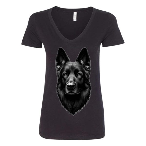 GSS - Black German Shepherd Portrait T-Shirts German Shepherd Shop Next Level Women's V-Neck (runs small) Black S