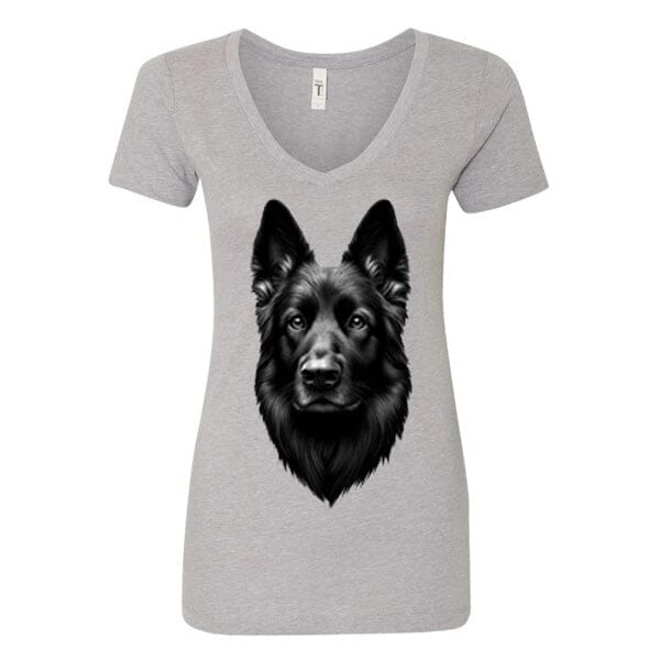 GSS - Black German Shepherd Portrait T-Shirts German Shepherd Shop Next Level Women's V-Neck (runs small) Heather Gray S