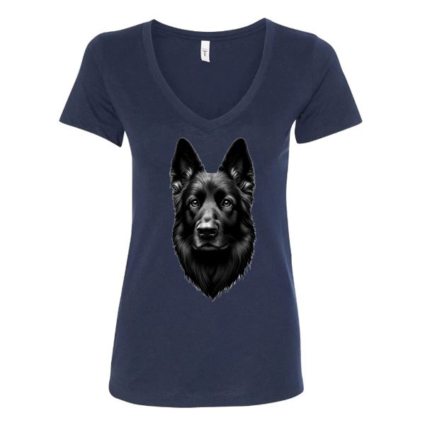 GSS - Black German Shepherd Portrait T-Shirts German Shepherd Shop Next Level Women's V-Neck (runs small) Navy S