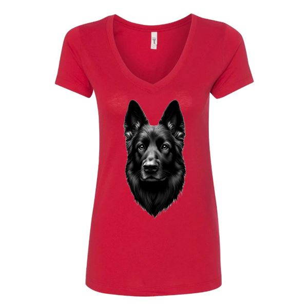 GSS - Black German Shepherd Portrait T-Shirts German Shepherd Shop Next Level Women's V-Neck (runs small) Red S