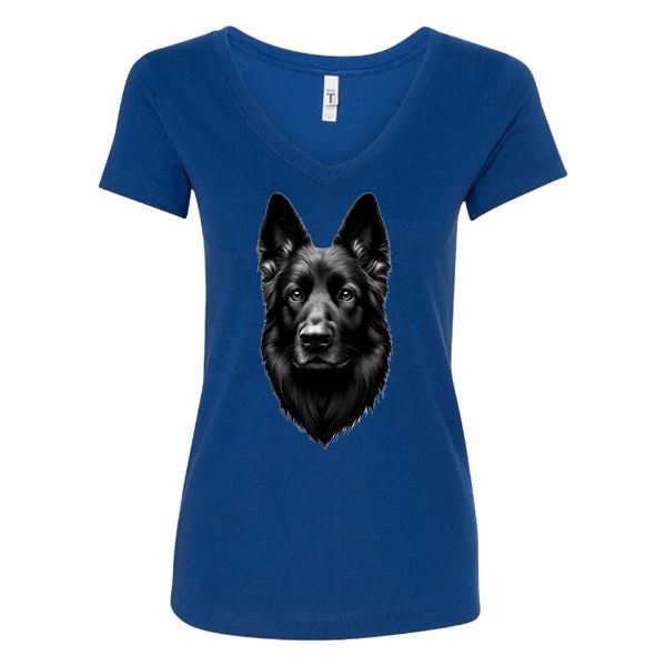 GSS - Black German Shepherd Portrait T-Shirts German Shepherd Shop Next Level Women's V-Neck (runs small) Royal Blue S