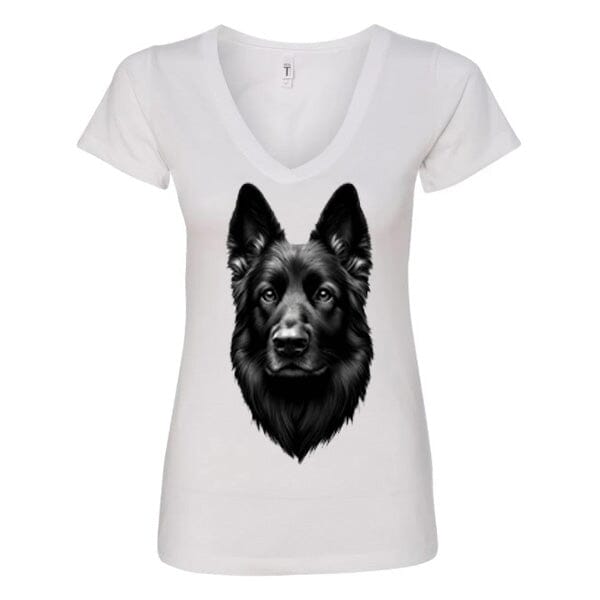 GSS - Black German Shepherd Portrait T-Shirts German Shepherd Shop Next Level Women's V-Neck (runs small) White S