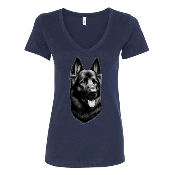 GSS - Black German Shepherd Protector T-Shirts German Shepherd Shop Next Level Women's V-Neck (runs small) Navy S