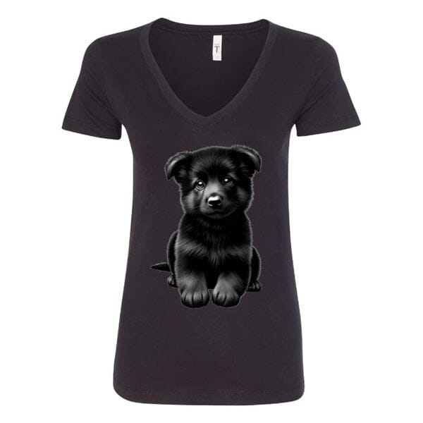 GSS - Black German Shepherd Puppy T-Shirts German Shepherd Shop Next Level Women's V-Neck (runs small) Black S