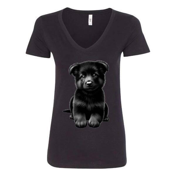 GSS - Black German Shepherd Puppy T-Shirts in Next Level Women's V-Neck (runs small), durable for dogs