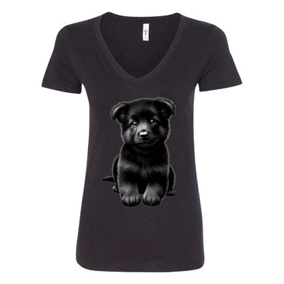 GSS - Black German Shepherd Puppy T-Shirts in Next Level Women's V-Neck (runs small), durable for dogs
