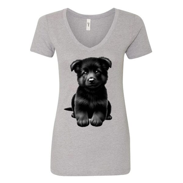 GSS - Black German Shepherd Puppy T-Shirts German Shepherd Shop Next Level Women's V-Neck (runs small) Heather Gray S