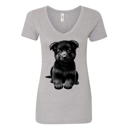 GSS - Black German Shepherd Puppy T-Shirts in Next Level Women's V-Neck (runs small), durable for dogs