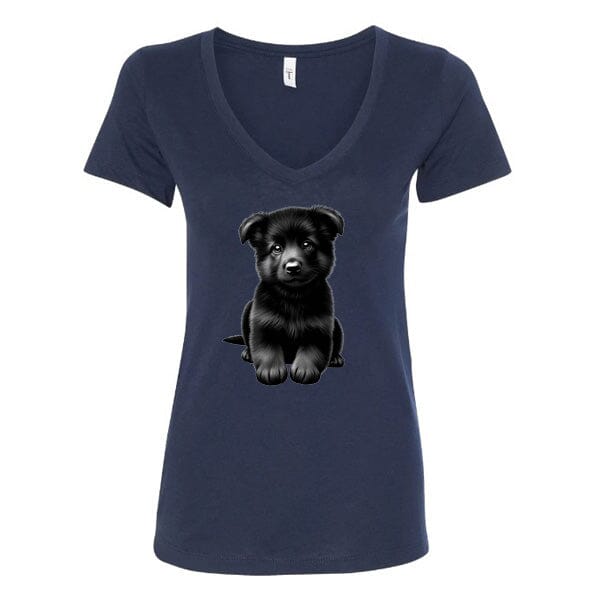 GSS - Black German Shepherd Puppy T-Shirts German Shepherd Shop Next Level Women's V-Neck (runs small) Navy S