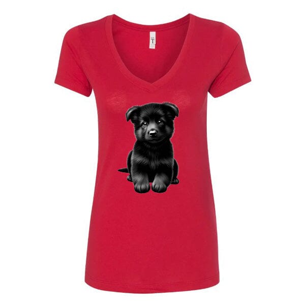 GSS - Black German Shepherd Puppy T-Shirts German Shepherd Shop Next Level Women's V-Neck (runs small) Red S