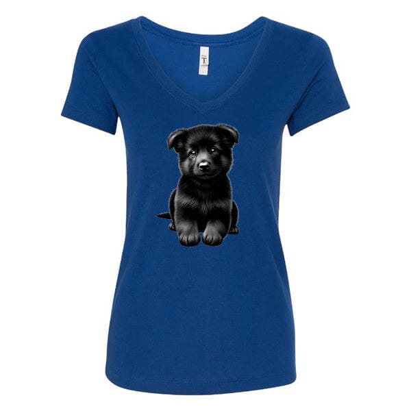 GSS - Black German Shepherd Puppy T-Shirts German Shepherd Shop Next Level Women's V-Neck (runs small) Royal Blue S