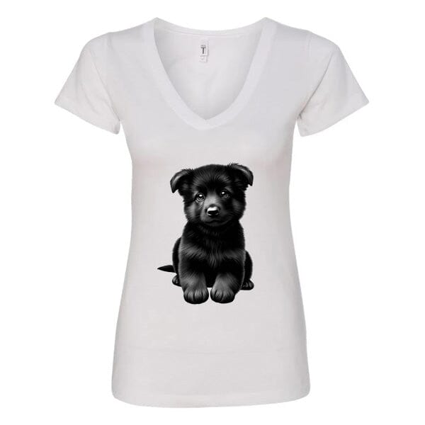 GSS - Black German Shepherd Puppy T-Shirts German Shepherd Shop Next Level Women's V-Neck (runs small) White S