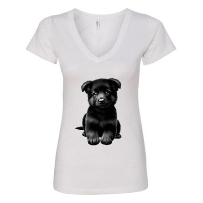GSS - Black German Shepherd Puppy T-Shirts in Next Level Women's V-Neck (runs small), durable for dogs