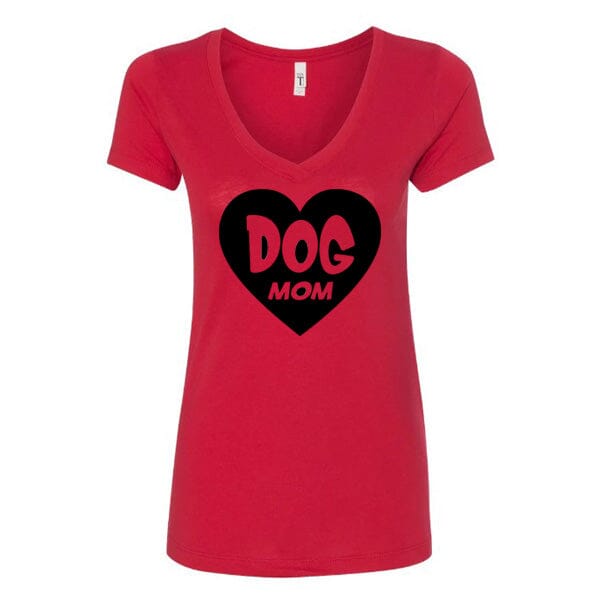 GSS - Dog Mom Heart Black T-Shirts Shirts & Tops German Shepherd Shop Next Level Woman's V-Neck Red S