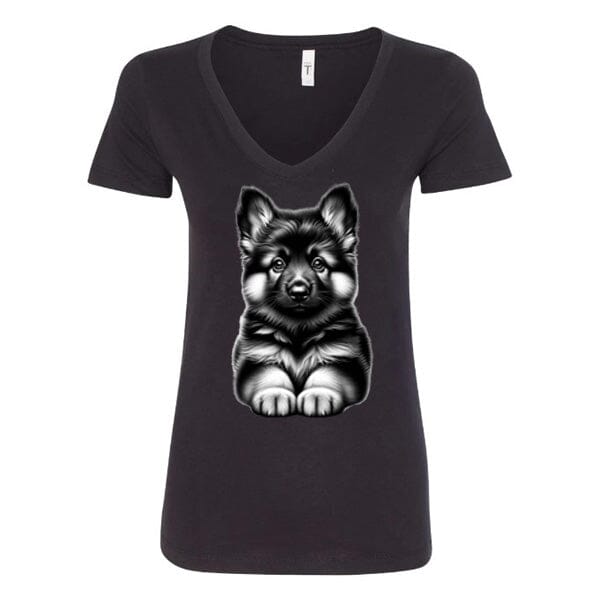 GSS - Fluffy German Shepherd Puppy T-Shirts German Shepherd Shop Next Level Women's V-Neck (runs small) Black S