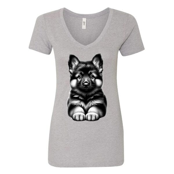 GSS - Fluffy German Shepherd Puppy T-Shirts German Shepherd Shop Next Level Women's V-Neck (runs small) Heather Gray S