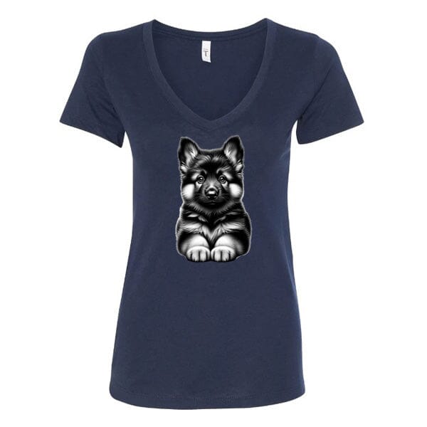 GSS - Fluffy German Shepherd Puppy T-Shirts German Shepherd Shop Next Level Women's V-Neck (runs small) Navy S