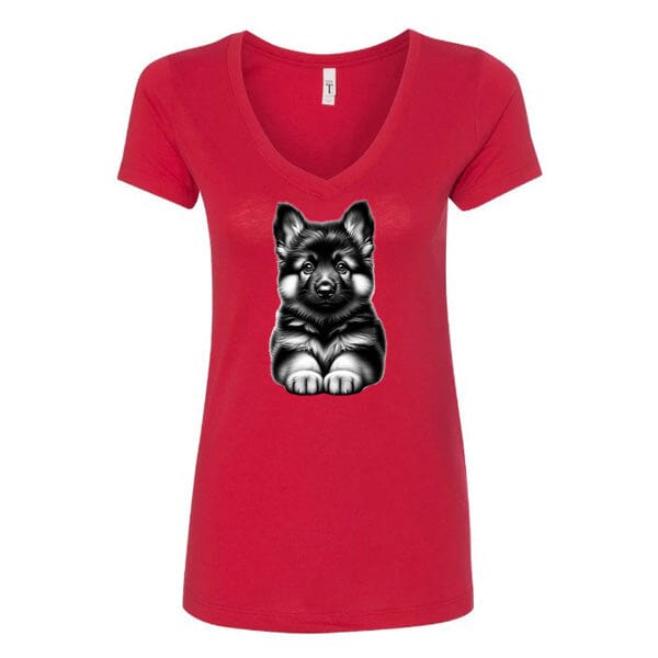 GSS - Fluffy German Shepherd Puppy T-Shirts German Shepherd Shop Next Level Women's V-Neck (runs small) Red S