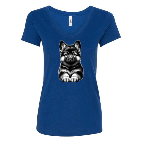 GSS - Fluffy German Shepherd Puppy T-Shirts German Shepherd Shop Next Level Women's V-Neck (runs small) Royal Blue S