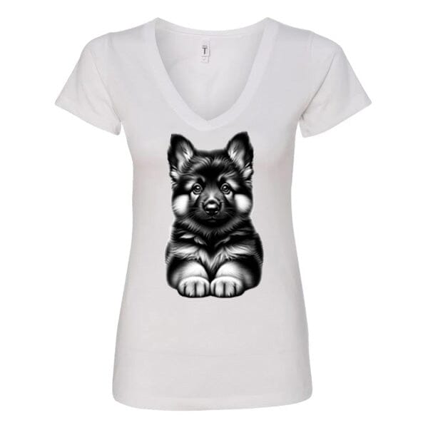 GSS - Fluffy German Shepherd Puppy T-Shirts German Shepherd Shop Next Level Women's V-Neck (runs small) White S