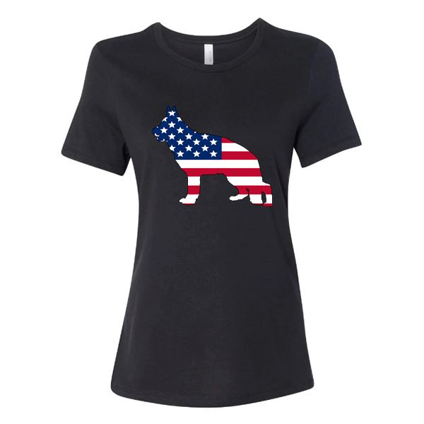 GSS - German Shepherd American Flag Silhouette T-Shirts German Shepherd Shop Bella Canvas Women's Crewneck Black S