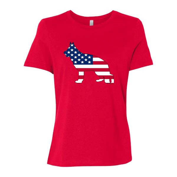 GSS - German Shepherd American Flag Silhouette T-Shirts German Shepherd Shop Bella Canvas Women's Crewneck Red S