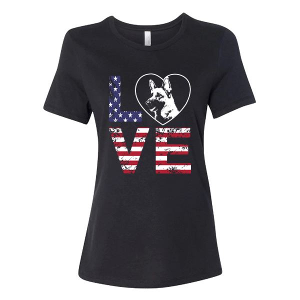 GSS - German Shepherd Love American Flag T-Shirts German Shepherd Shop Bella Canvas Women's Crewneck Black S