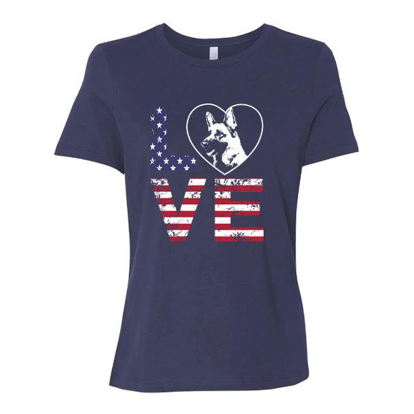 GSS - German Shepherd Love American Flag T-Shirts German Shepherd Shop Bella Canvas Women's Crewneck Navy S