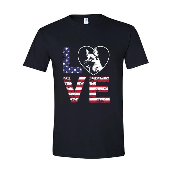 GSS - German Shepherd Love American Flag T-Shirts German Shepherd Shop Gildan Men's Crewneck Black S