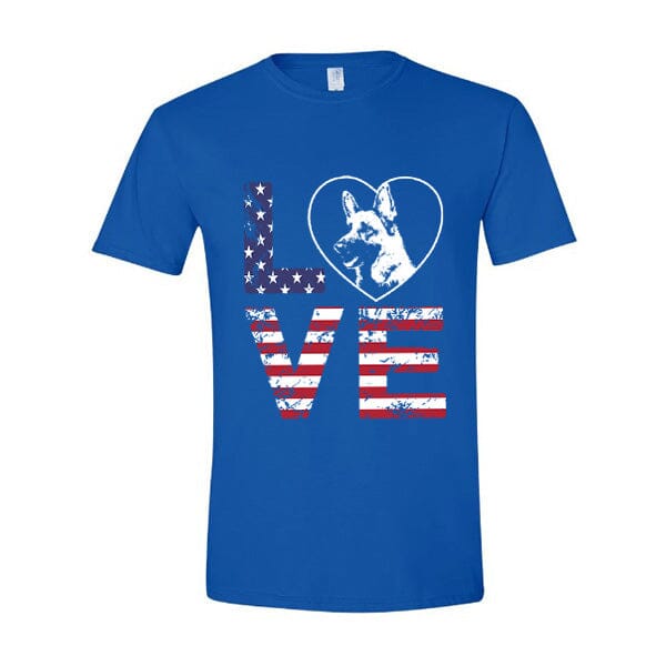 GSS - German Shepherd Love American Flag T-Shirts German Shepherd Shop Gildan Men's Crewneck Royal Blue S