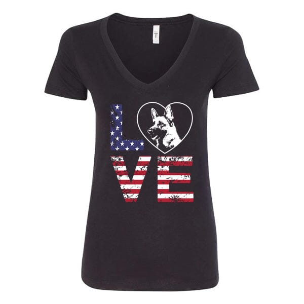 GSS - German Shepherd Love American Flag T-Shirts German Shepherd Shop Next Level Woman's V-Neck (runs small) Black S