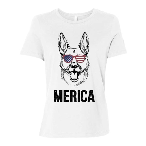 GSS - German Shepherd Merica T-Shirts German Shepherd Shop Bella Canvas Women's Crewneck White S