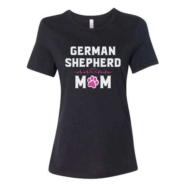 GSS - German Shepherd Mom Heartbeat Pink T-Shirts German Shepherd Shop Bella Canvas Women's Crewneck Black S