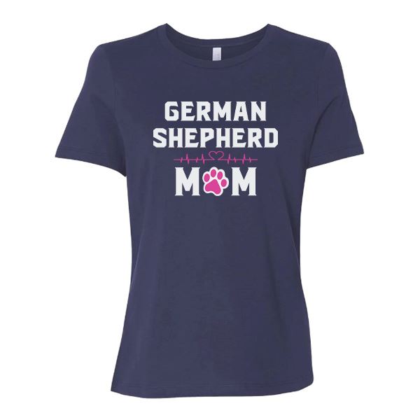 GSS - German Shepherd Mom Heartbeat Pink T-Shirts German Shepherd Shop Bella Canvas Women's Crewneck Navy S