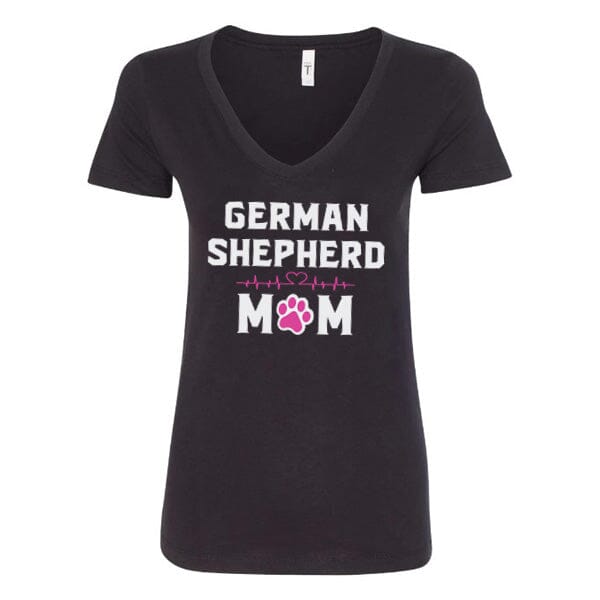 GSS - German Shepherd Mom Heartbeat Pink T-Shirts German Shepherd Shop Next Level Women's V-Neck Black S