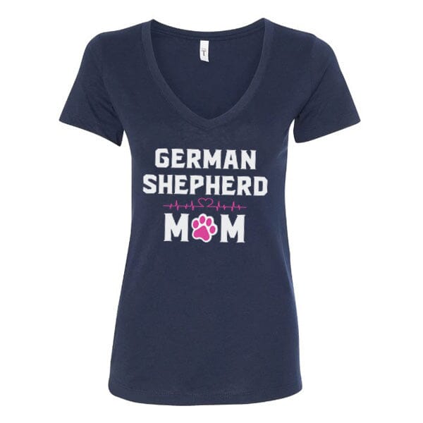 GSS - German Shepherd Mom Heartbeat Pink T-Shirts German Shepherd Shop Next Level Women's V-Neck Navy S